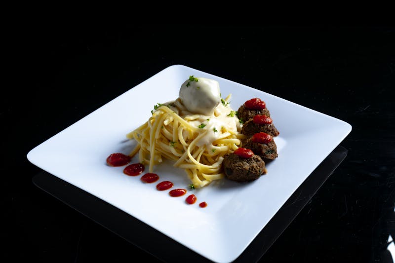 Spaghetti with house-made meatballs and marinara